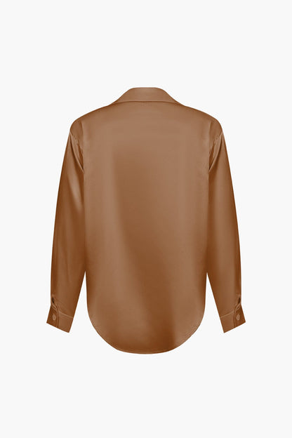 Damenbluse Langarm Seiden-Satin Elegante Bluse