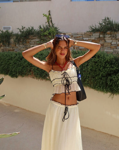 Damen Zweiteiliges Set Rüschen Maxi Rock Boho Stil
