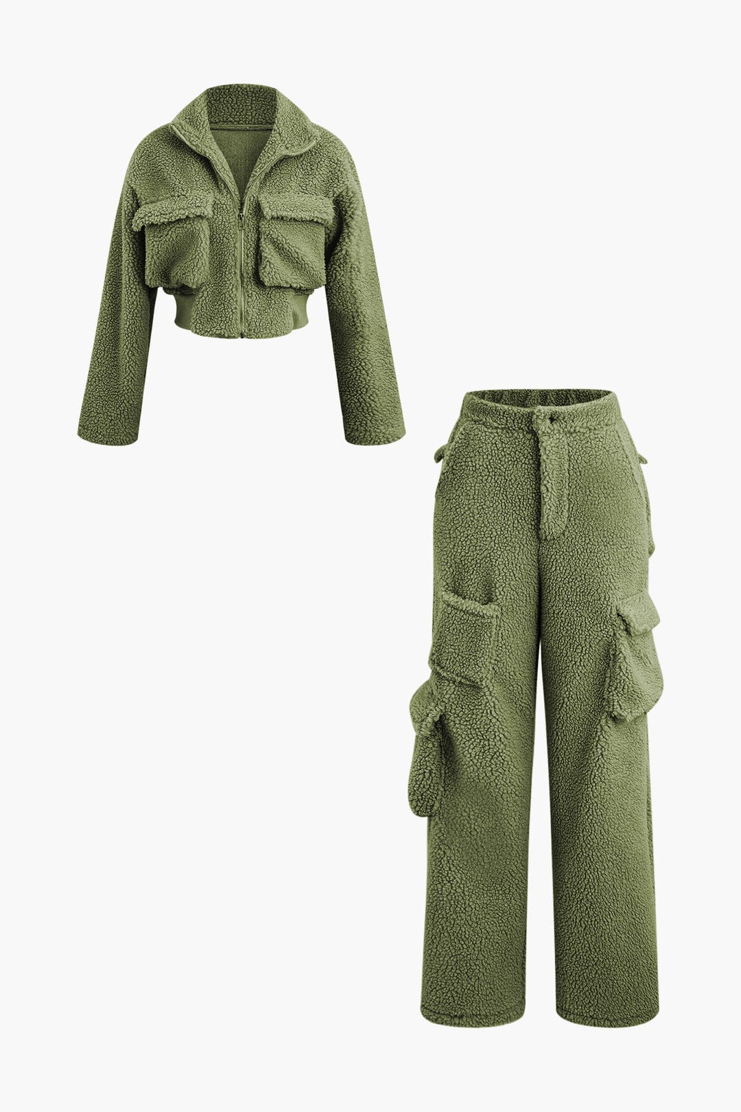 Misha Damen Cargohose Teddy-Cropped-Jacke-Set
