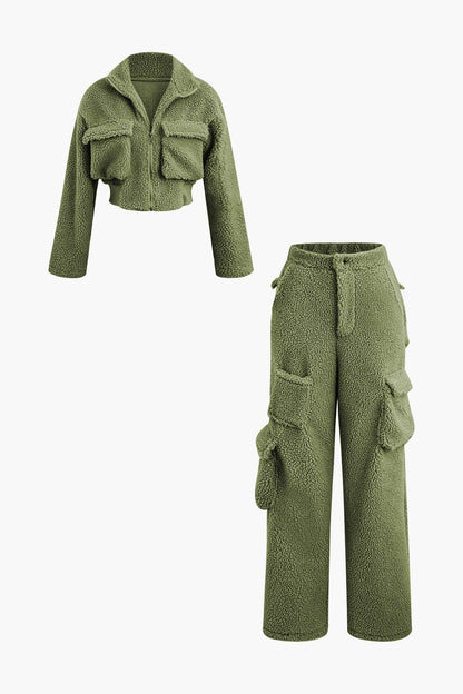Misha Damen Cargohose Teddy-Cropped-Jacke-Set