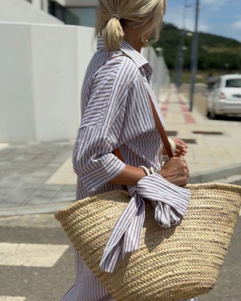 Damen Sommerkleid Gestreift Zeitlos Elegant