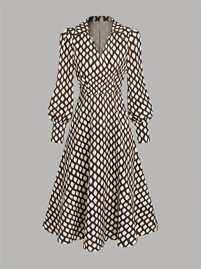 Damen Robe Rautenmuster Tailliert