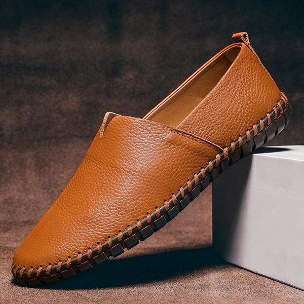 Herren Slip-On Loafers Bequem Leder Braun