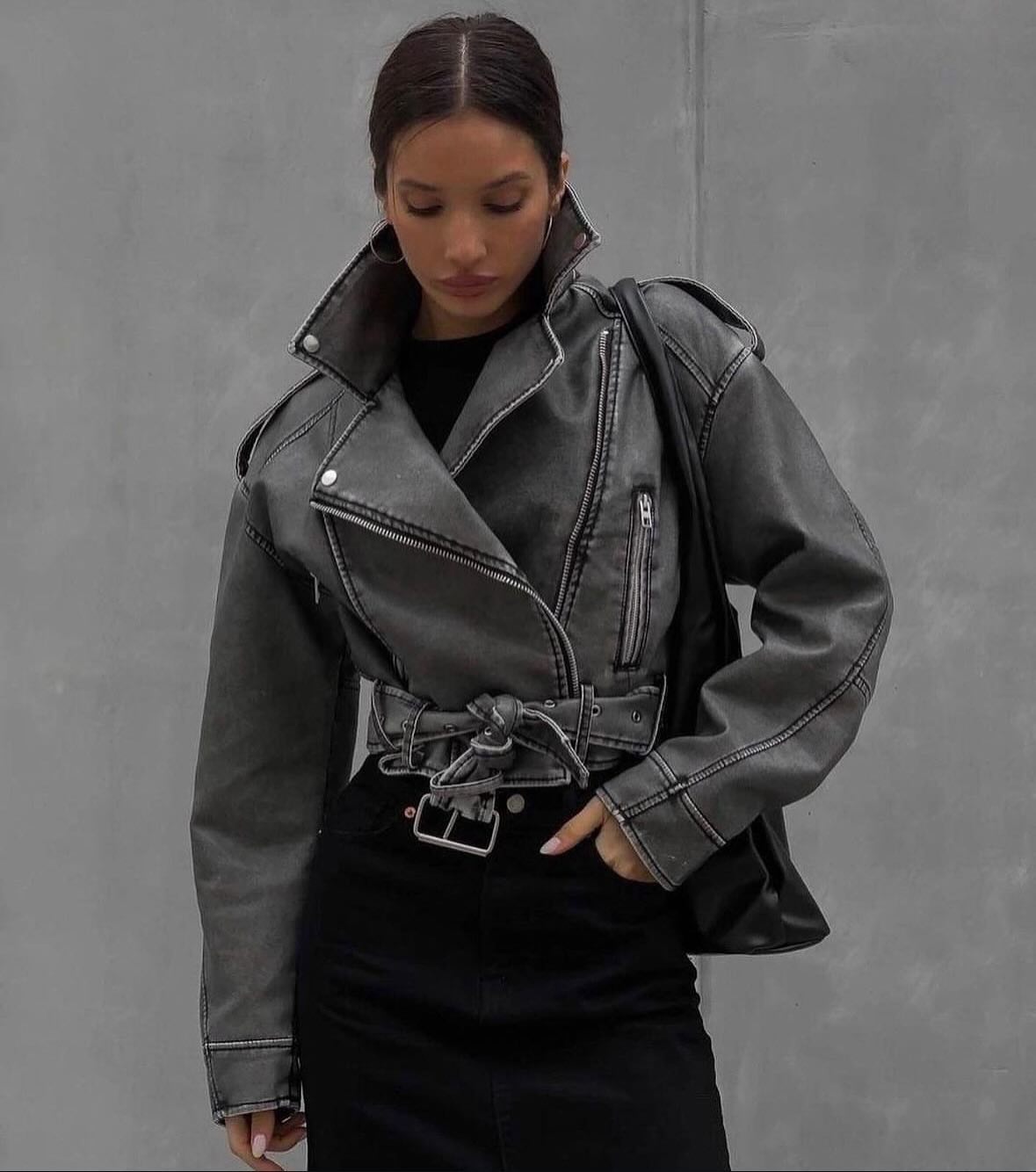 Damen Bikerjacke Vegan Leder Schwarz - Norvielle