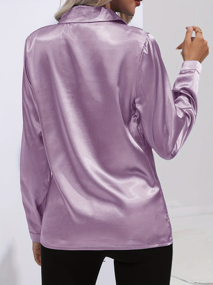 Damen Satinhemd Elegantes Langarmoberteil