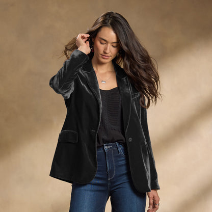 Damen Samtjacke Gestickt Herbstjacke Modern