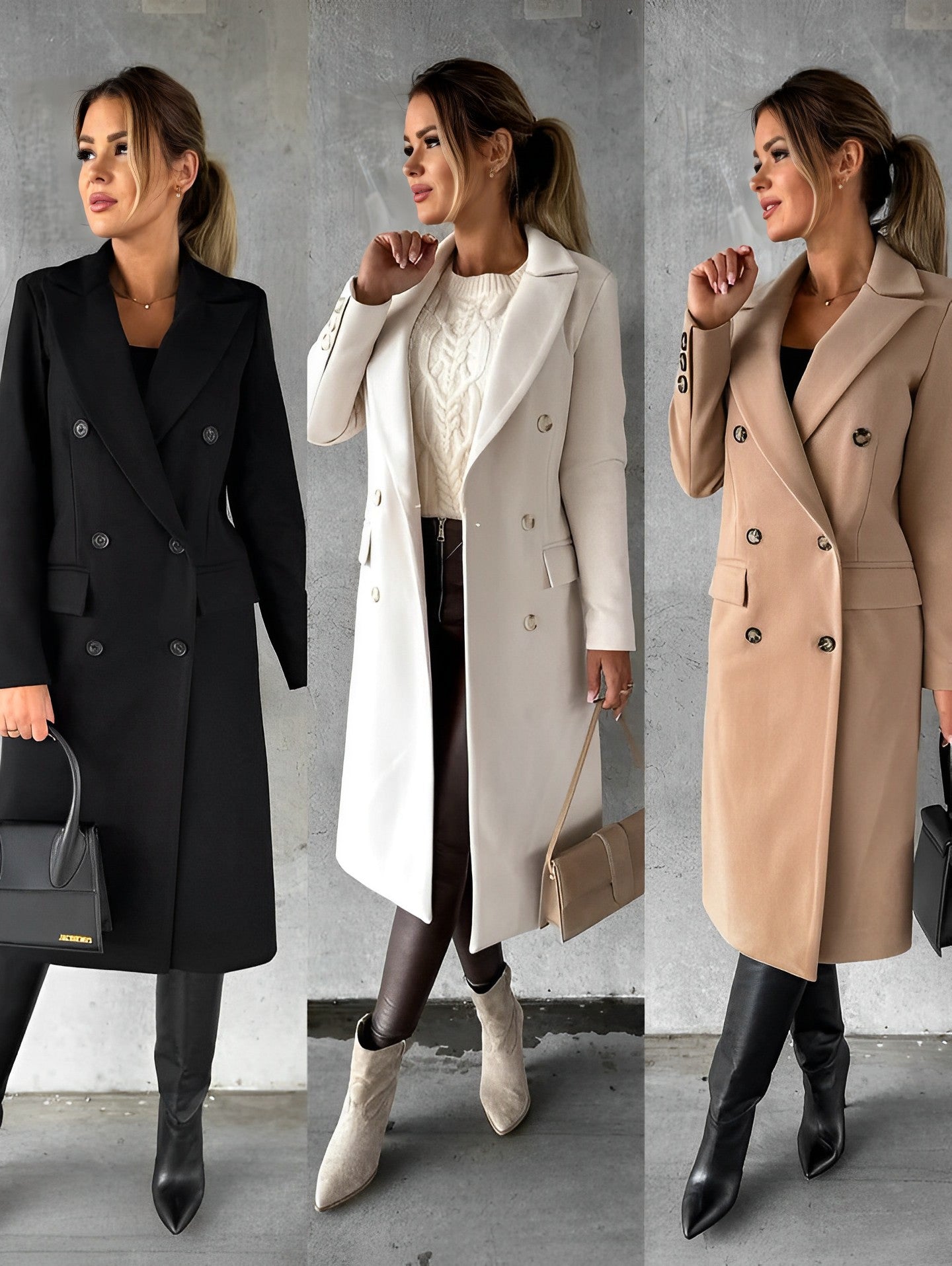 Damen Doppelreihenmantel Elegant Modern