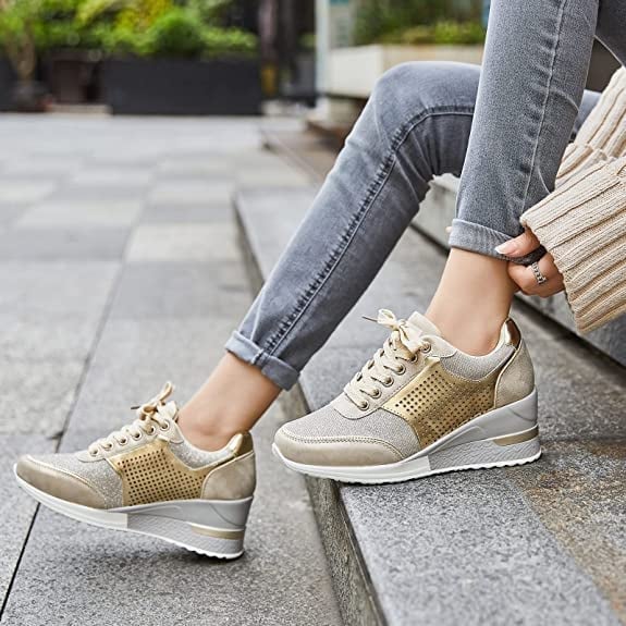 Damen Sneaker Keilabsatz Orthopädisch Bequem