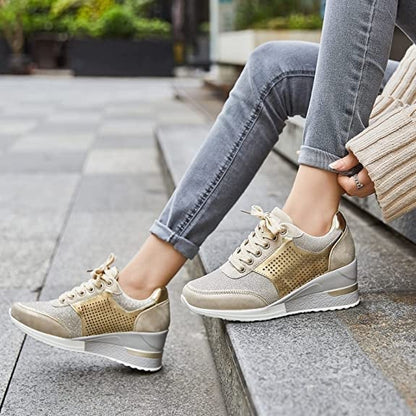Damen Sneaker Keilabsatz Orthopädisch Bequem