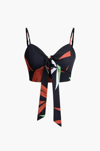 Damen Zweiteiler Baumwolle Knoten-Oberteil Bambus-Print-Hose