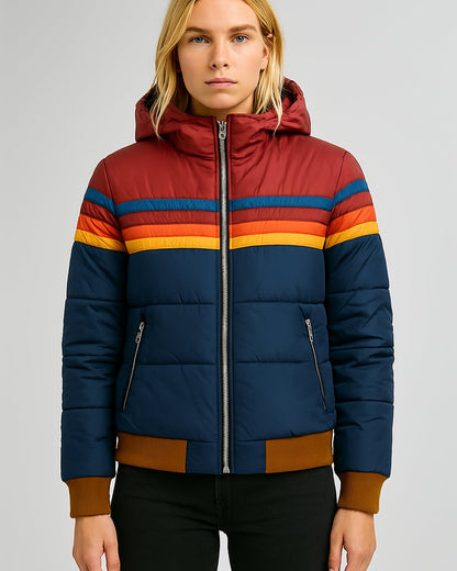 Damen Winterjacke Streifenmuster Warm Kapuze - Norvielle