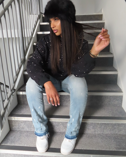 Glitzer Hoodie Unisex Oversized mit Strasssteinen