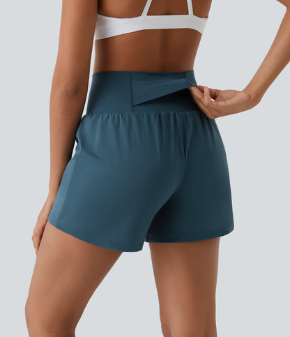 Damen Yoga-Shorts 2-in-1 Multifunktionshose Mit Taschen