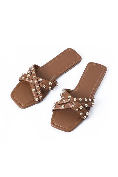 Damen Sandalen Nieten Schwarz Sommer - Norvielle
