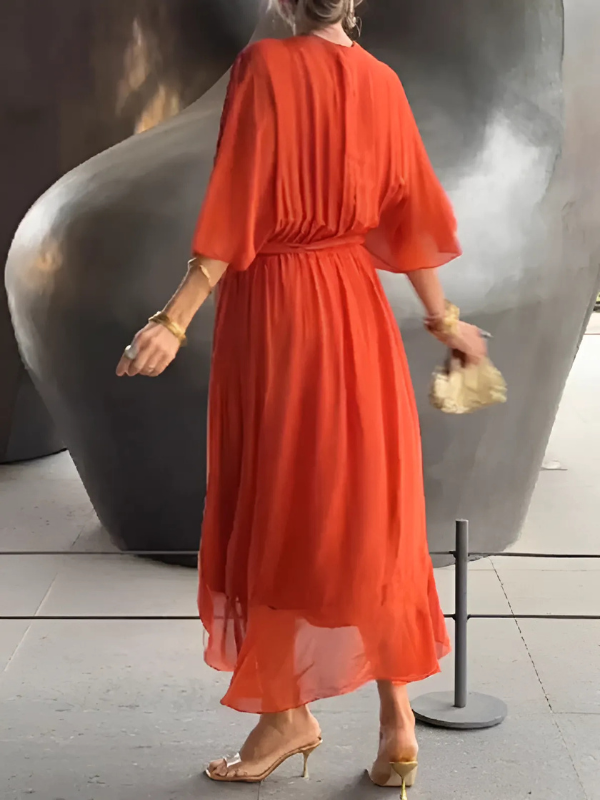 Elegante Damen Wickelkleider Midi Länge Zeitlos
