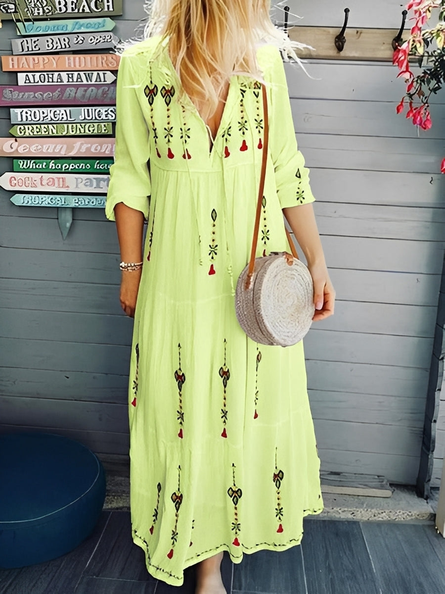 Damen Sommerkleid Blumenmuster V-Ausschnitt Boho-Stil - Norvielle