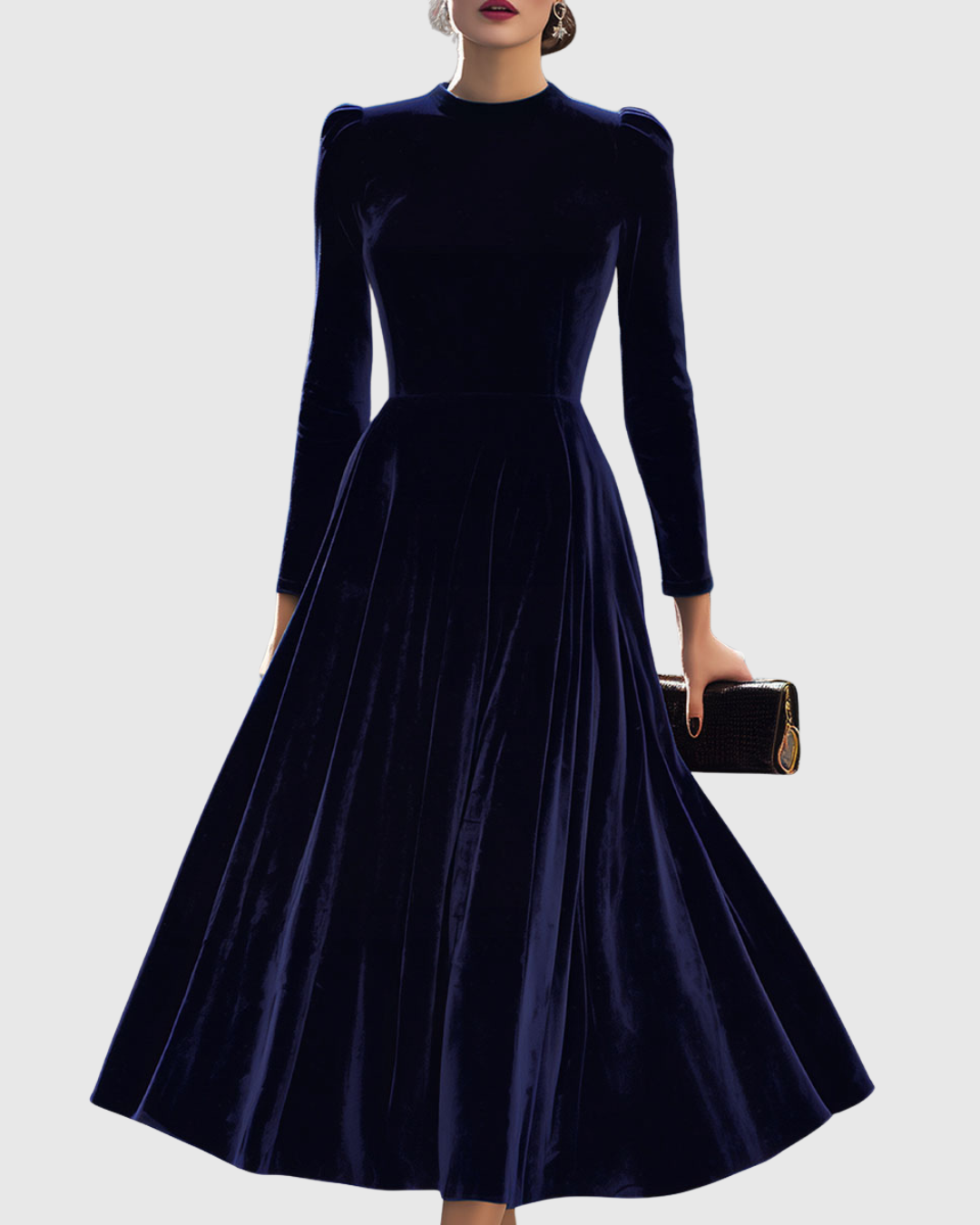 Elegantes Damen Samtkleid Party Midikleid Schwarz - Norvielle