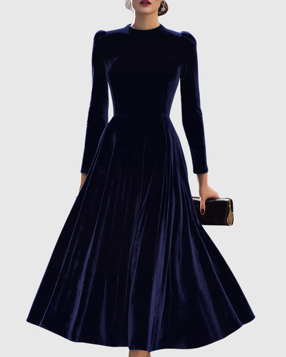 Elegantes Damen Samtkleid Party Midikleid Schwarz - Norvielle