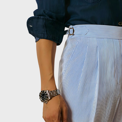 Damen Nadelstreifenhose Taillenhohe Mit Gürtel