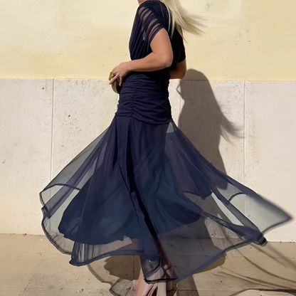 Damen Blumenkleid Sommerkleid Elegantes Seidenkleid Blau
