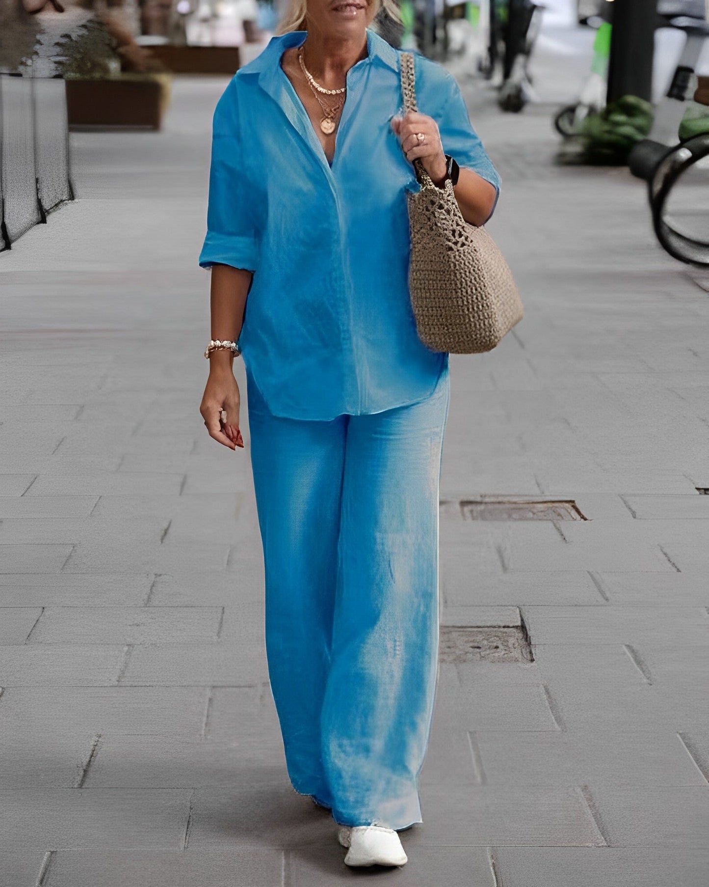 Damen Leinenanzug Bequem Sommer Mit Taschen Leinen