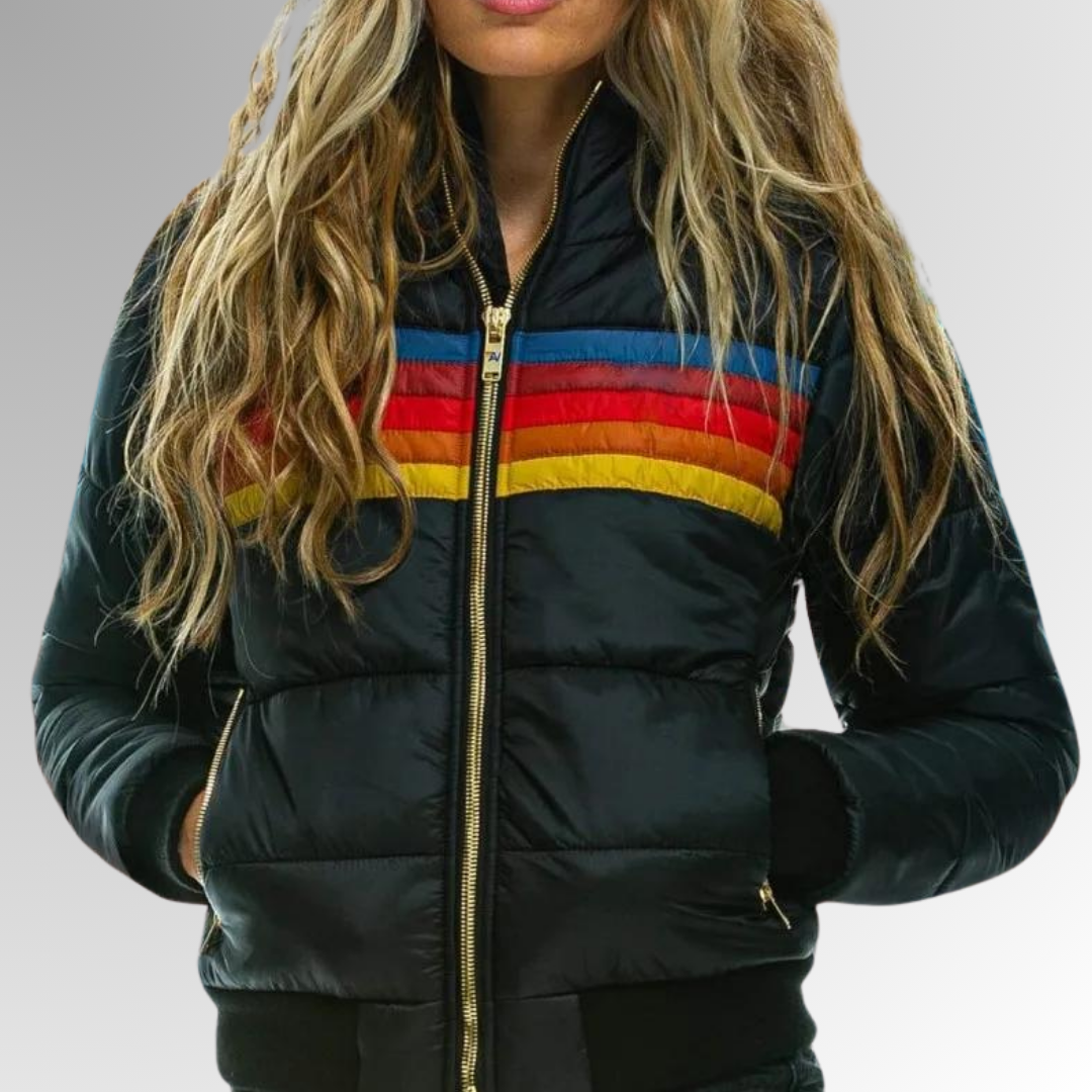 Damen Winterjacke Streifenmuster Warm Kapuze