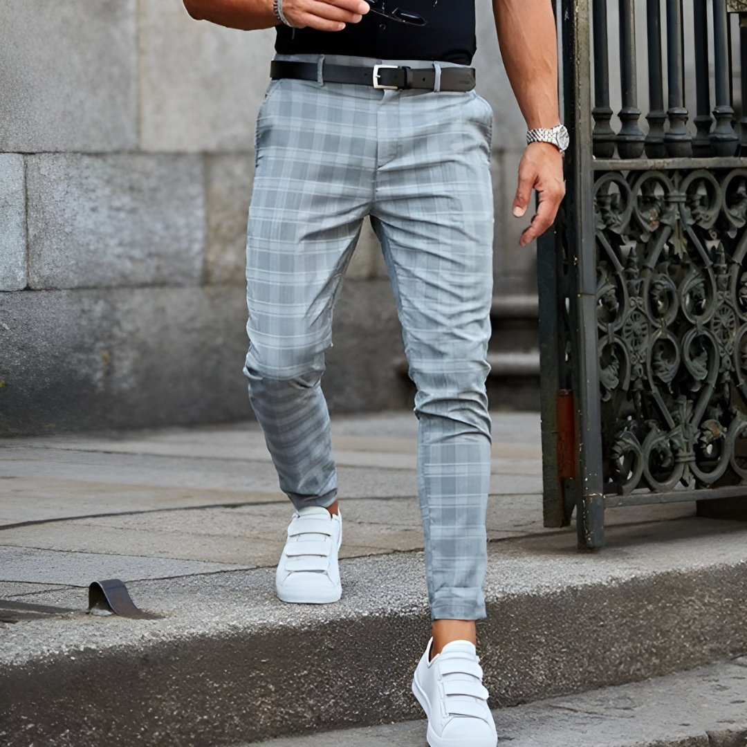 Herren Slim-Fit-Hose Karomuster Elegant