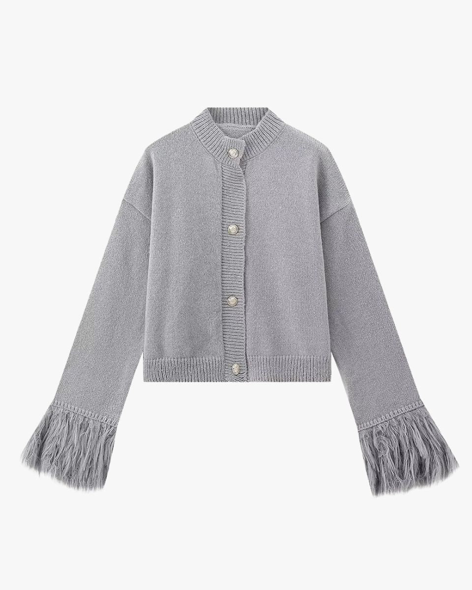 Damen Strickjacke Puffärmel Knöpfe