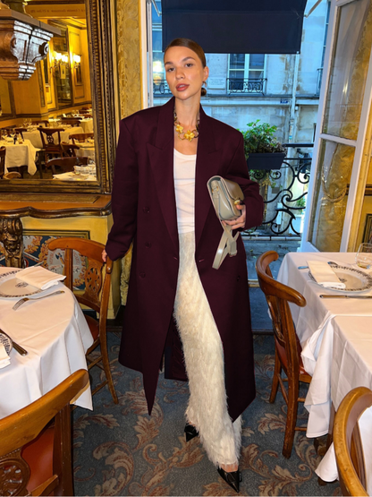 Damen Wollmantel Bordeauxrot Elegant
