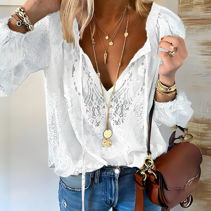 Damen Bluse V-Ausschnitt Boho Stil
