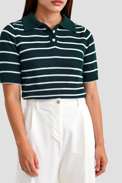 Herren Polo-Shirt Streifen Dunkelgrün