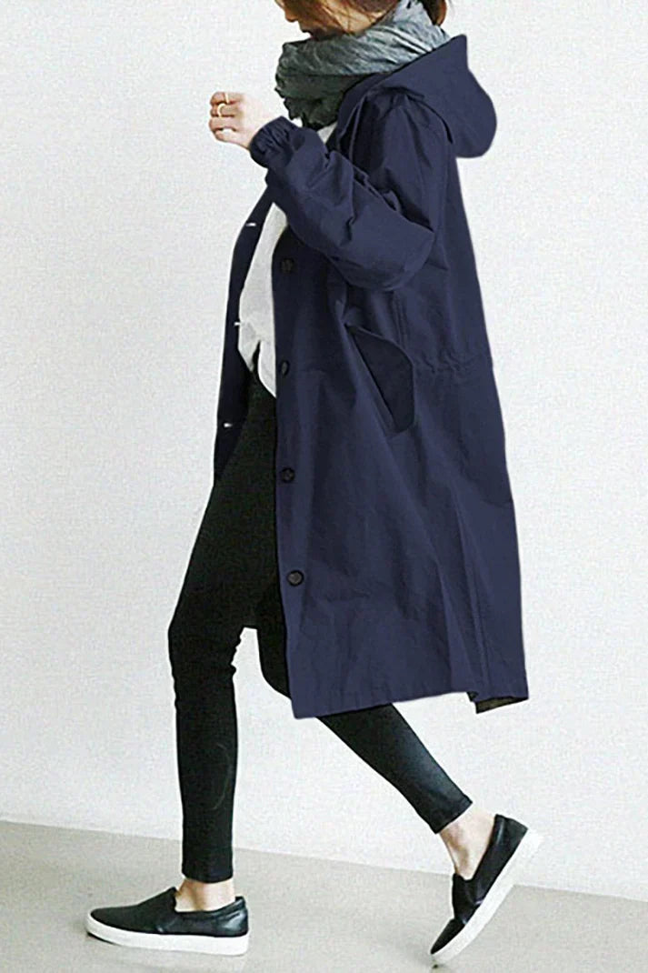 Damen Trenchcoat Wasserdicht Regenmantel mit Kapuze