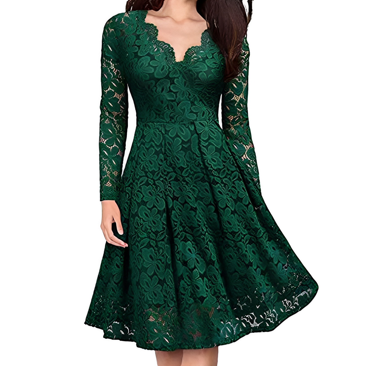 Damenkleid Langärmlig V-Ausschnitt Modern - Norvielle