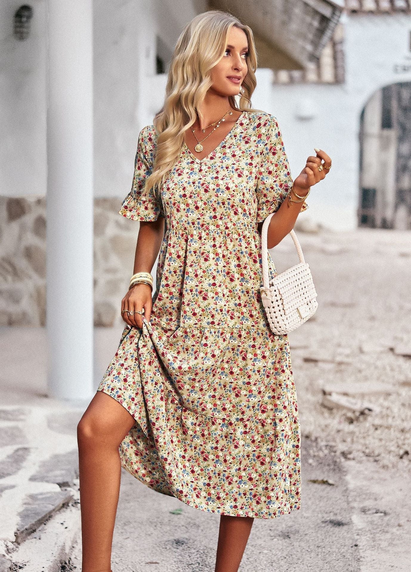 Damen Sommerkleid Blumenmuster Midilength Leicht - Norvielle