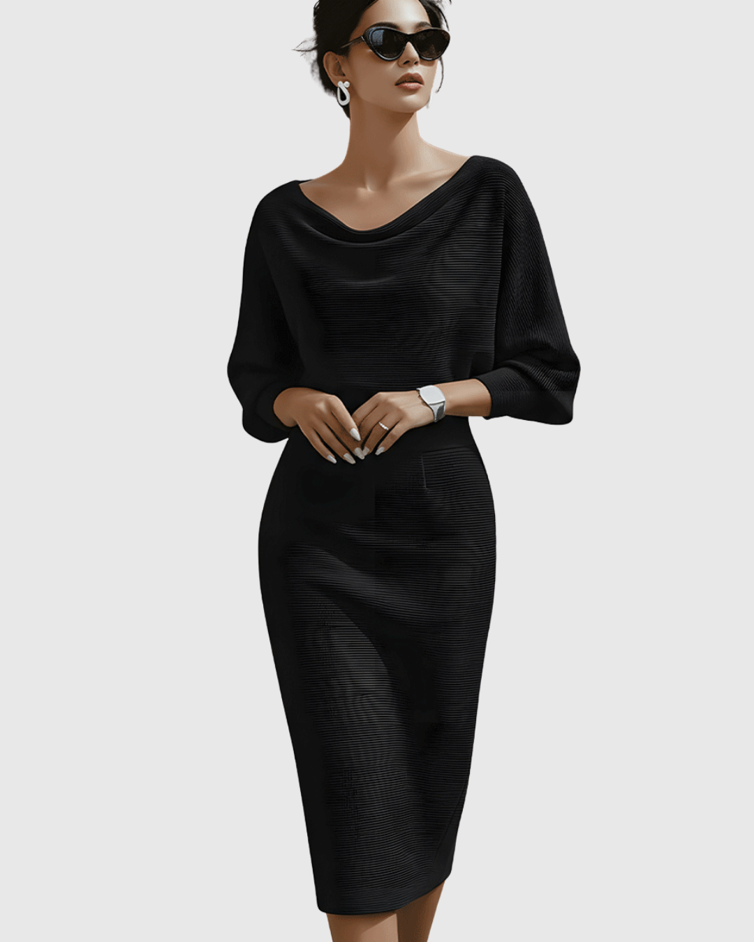 Elegantes Damen Midi-Kleid mit Drapierung