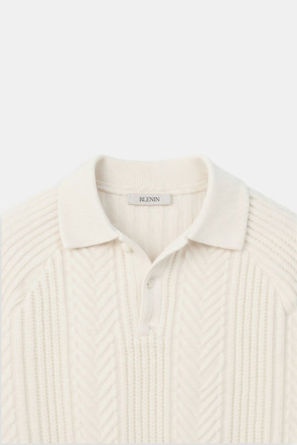 Klassischer Strickpullover Damen Polo Kragen Zopfmuster
