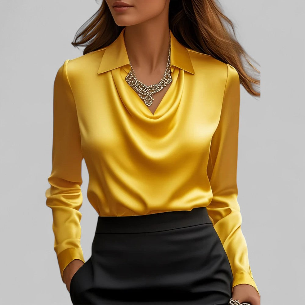 Damenbluse Satin Wasserfallausschnitt Elegant