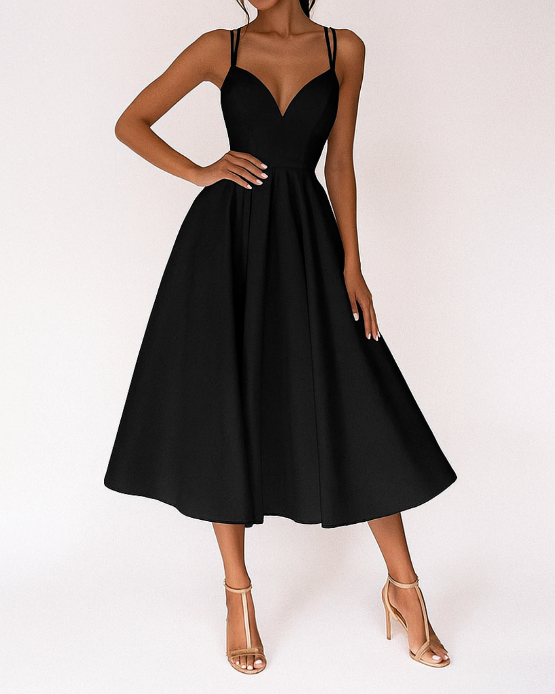 Damen Trägerkleid Midi Elegant Hochzeitsgast