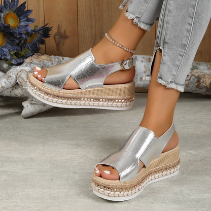 Damen Plattformsandalen Jute Sommer Schuhe Braun