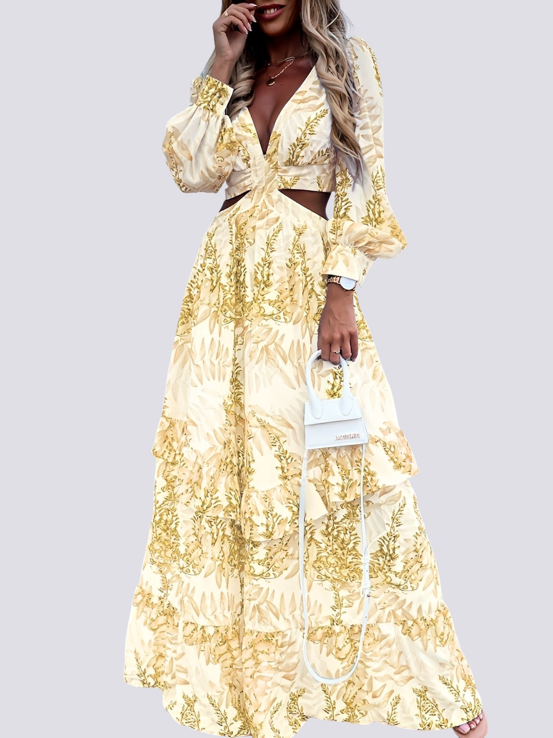 Damen Langarm Maxikleid Bequem Elegant