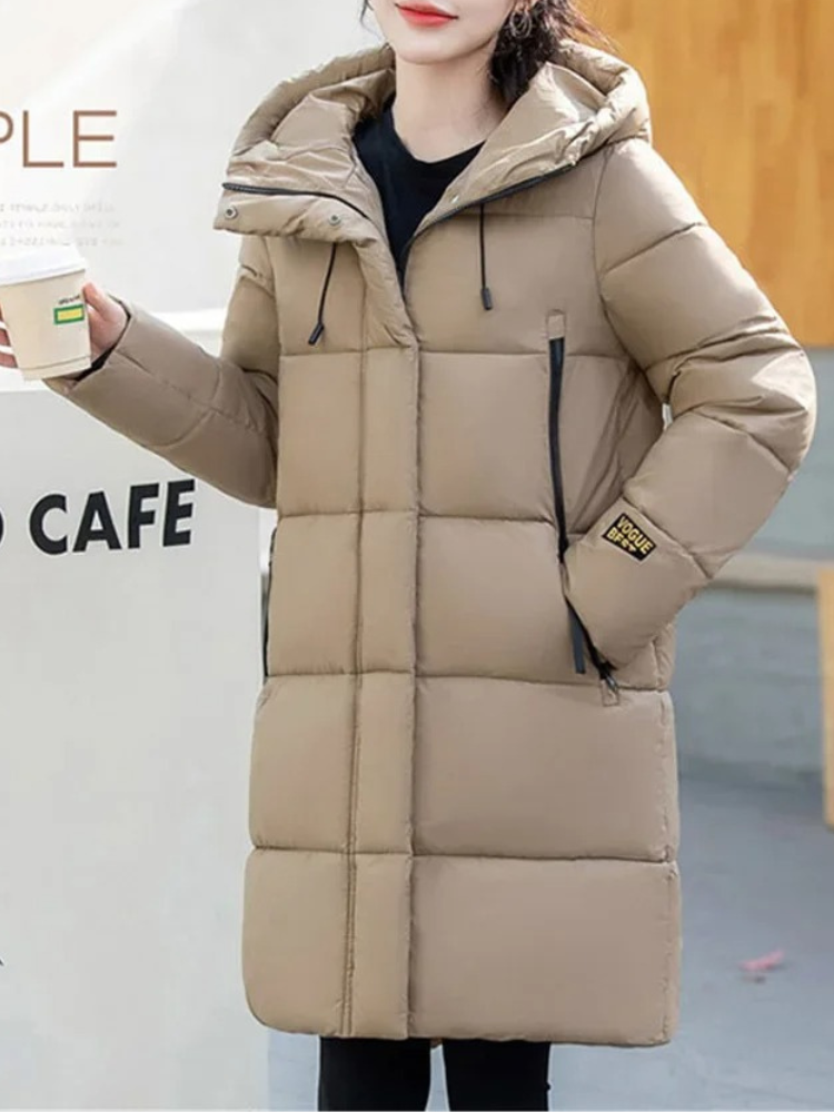 Damen Pufferjacke Khaki Kapuze Reißverschluss