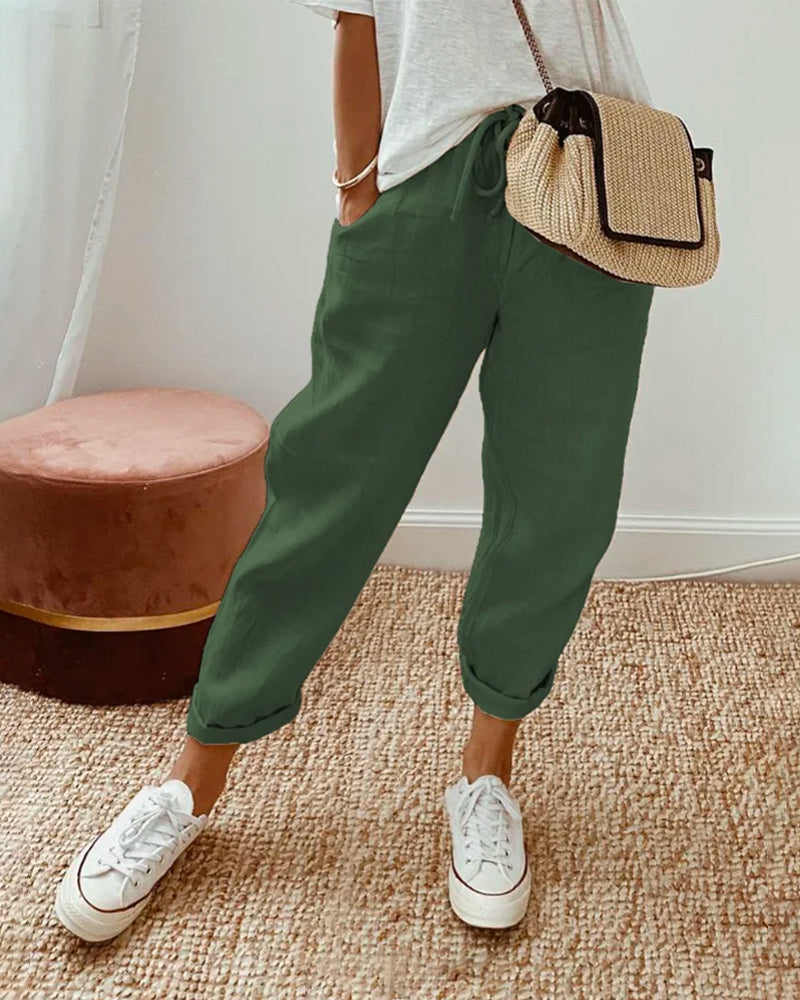 Damen Leinenhose Bequem Freizeit Stilvoll