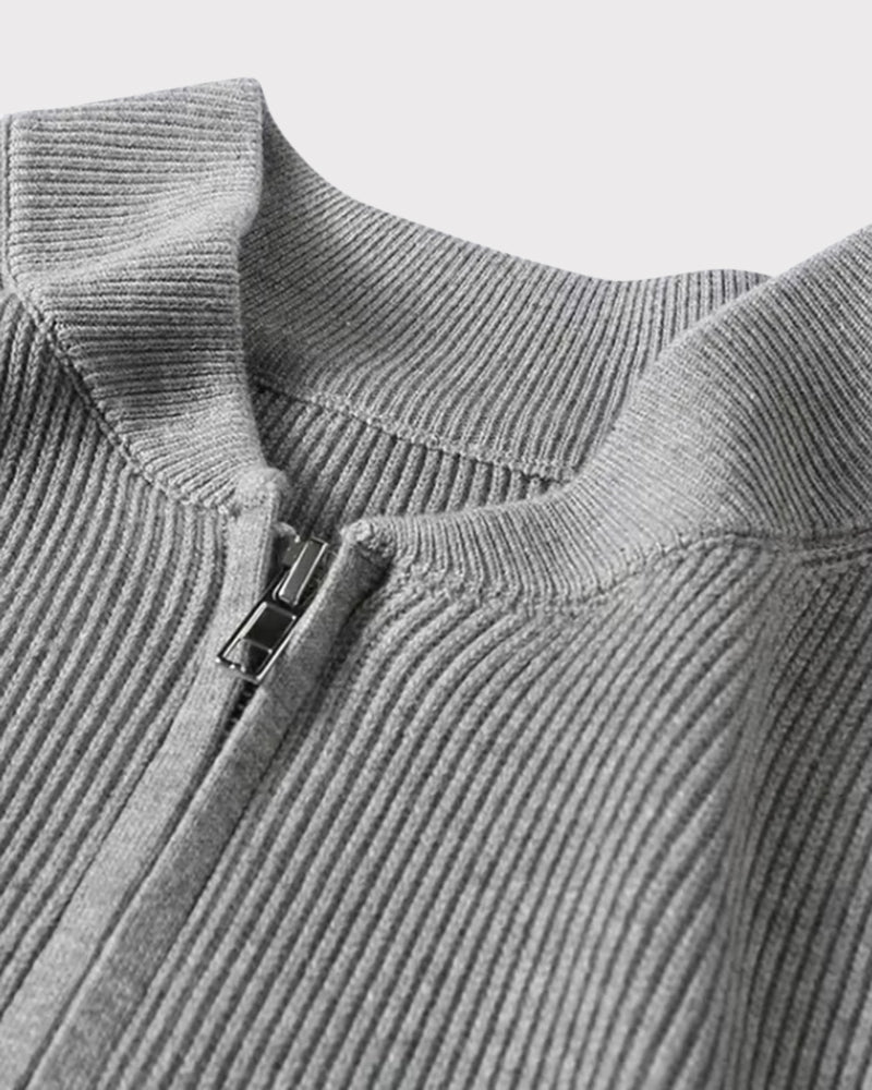 Herren Strickjacke Rippstrick Stehkragen Reißverschluss