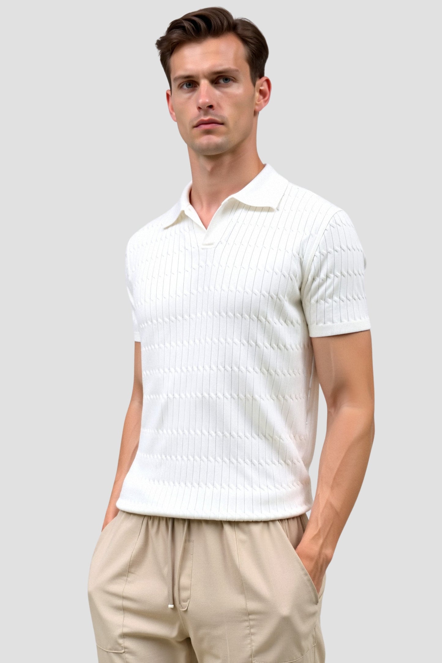 es Herren Poloshirt Strickoptik