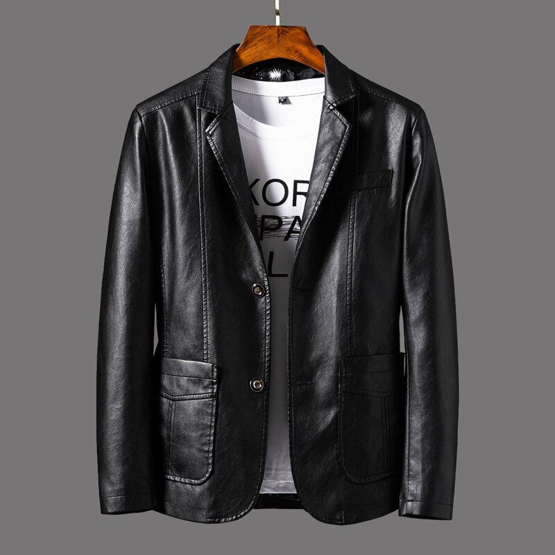 Herren Lederblazer Slimfit Schwarz - Norvielle