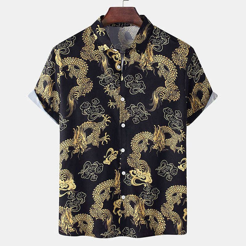 Herren Kurzarmhemd Drachen Design Blau - Norvielle