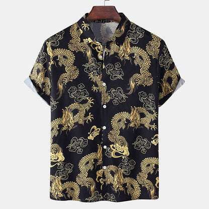 Herren Kurzarmhemd Drachen Design Blau - Norvielle