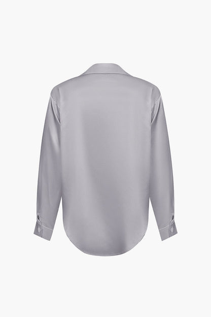 Damenbluse Langarm Seiden-Satin Elegante Bluse