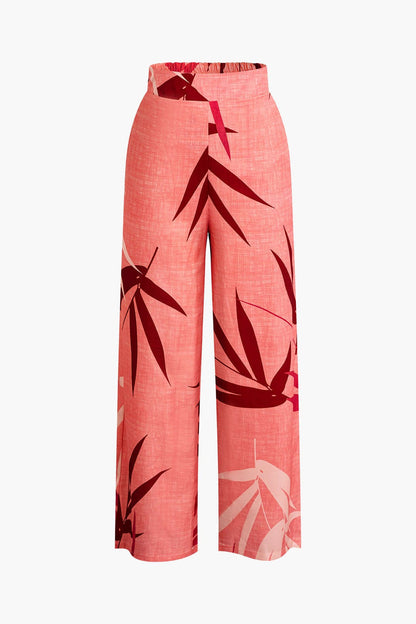 Damen Zweiteiler Baumwolle Knoten-Oberteil Bambus-Print-Hose