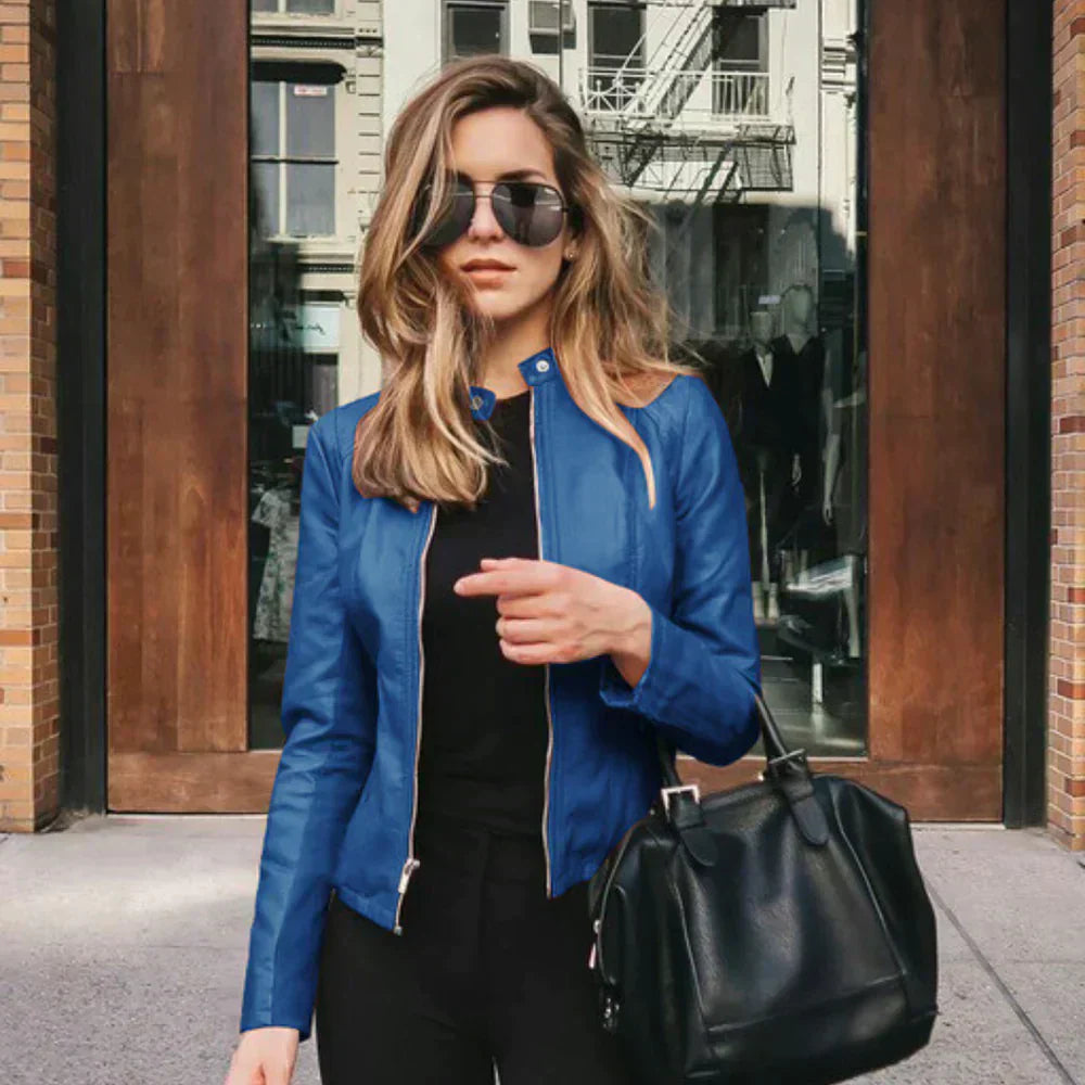 Damen Lederjacke Bikerstil Italienisch